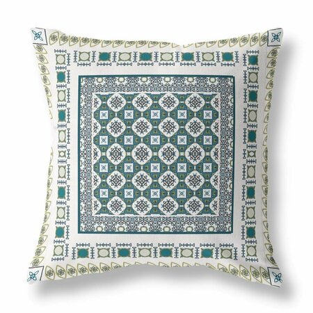 HOMEROOTS 16 in. Block Indoor & Outdoor Zippered Throw Pillow White & Green 411010